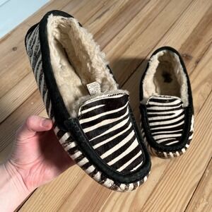 UGG Australia Ansley Zebra Print Calf Hair Shearling Moccasin Slippers womens 9